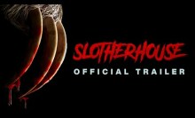 A sloth's claws dripping with blood next to the words "Slotherhouse" written in bloody red.