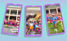 Three phone screens displaying different Bama Rush videos. 