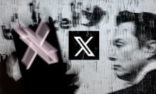 illustration of elon musk looking at new x logo and phone