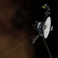 An artist's conception of a NASA Voyager craft traveling through space.