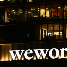WeWork logo is seen on an office building in Tel Aviv, Israel.