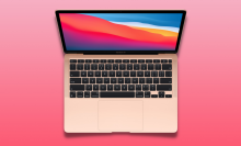 macbook air with pink gradient background