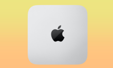 2023 Apple Mac mini (M2 chip, 256GB) on orange gradient background