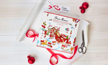 Bonne Maman Jam Advent Calendar 2023 laying on table with wrapping supplies