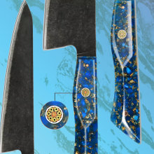 three knives on a blue background