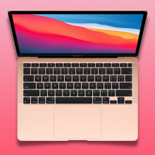 macbook air with pink gradient background