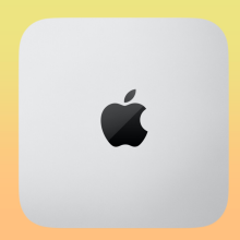 2023 Apple Mac mini (M2 chip, 256GB) on orange gradient background