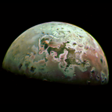 A new image of the volcanic moon Io captured by NASA's Juno probe.