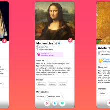 girl with a pearl earring, mona lisa, and the woman in gold as tinder profiles