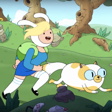Fionna and Cake running across the Land of Ooo in "Adventure Time: Fionna & Cake."